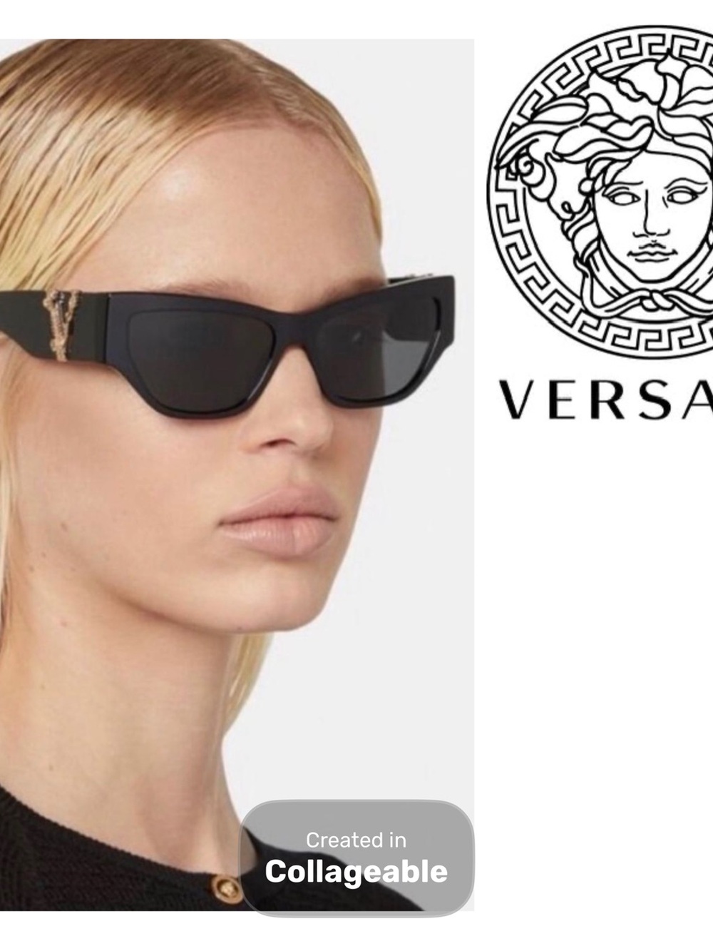 ‼️WOW‼️Versace Black 🖤Slim Cat-Eye Sunglasses with Gold Medusa Accent‼️NWT
